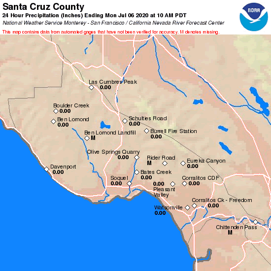 CNRFC Hydrology Observed Precipitation Past 24 Hours Santa Cruz