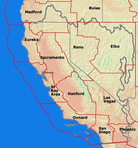 Figure 2 - Map of NWS Forecast Offices in the CNRFC Area of Responsibility