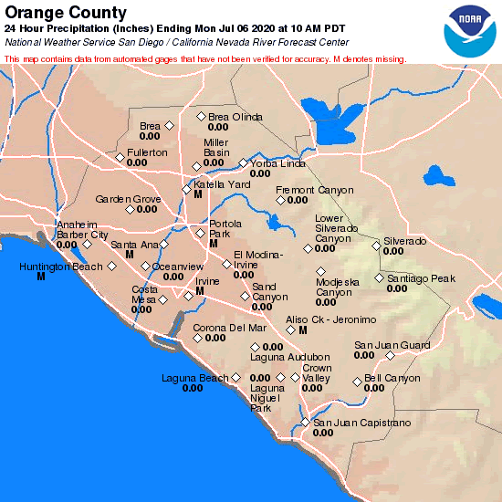 CNRFC Hydrology Observed Precipitation Past 24 Hours Orange County