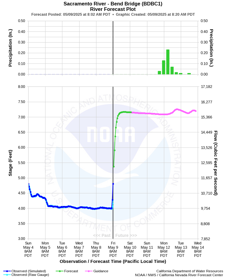 Graphical River Forecast - SACRAMENTO RIVER - BEND BRIDGE (BDBC1)