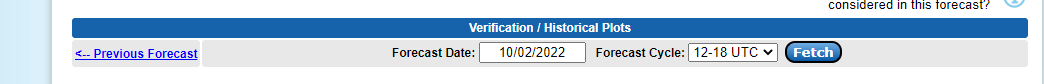 Example of interface allowing user to select a previous forecast from the verification/archive