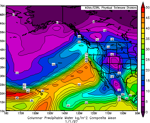 Composite Mean Precipitable Water for January 01, 1997