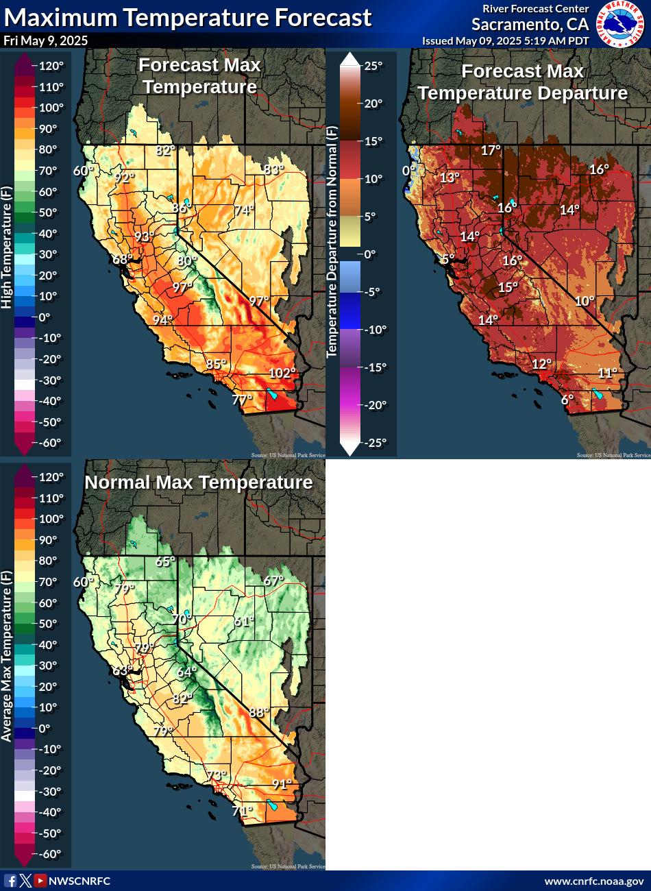 California Day 1 Max Temperatures